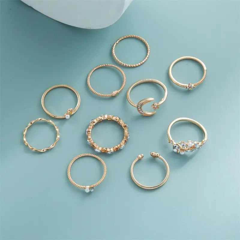 Metal Hollow round Opening Rings Set - 10 Pieces
