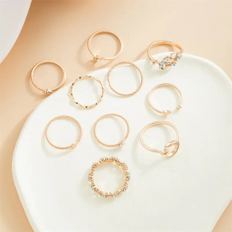 Metal Hollow round Opening Rings Set - 10 Pieces