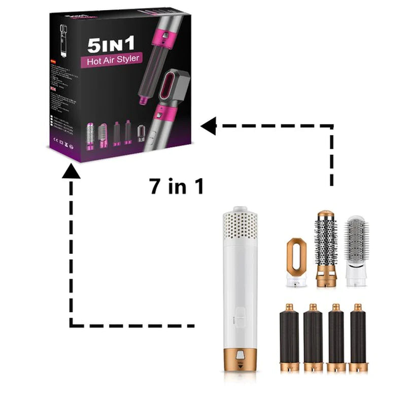 7 in 1 Hair Dryer Hot Air Brush Styler and Volumizer Hair Straightener Curler Comb Negative Ion One Step Hair Dryer Brush