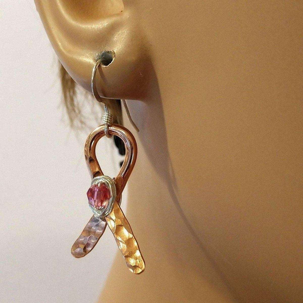 Copper Breast Cancer Awareness Ribbon Earrings