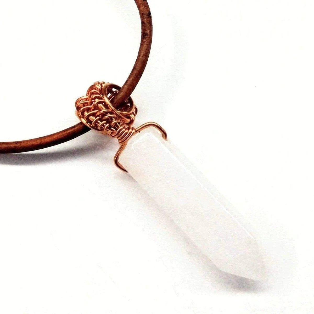 Rustic Wire-Wrapped Gemstone Crystal Leather Necklace for Men