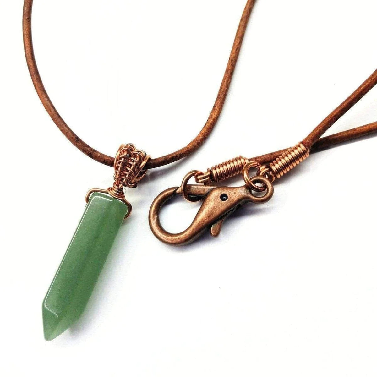 Rustic Wire-Wrapped Gemstone Crystal Leather Necklace for Men